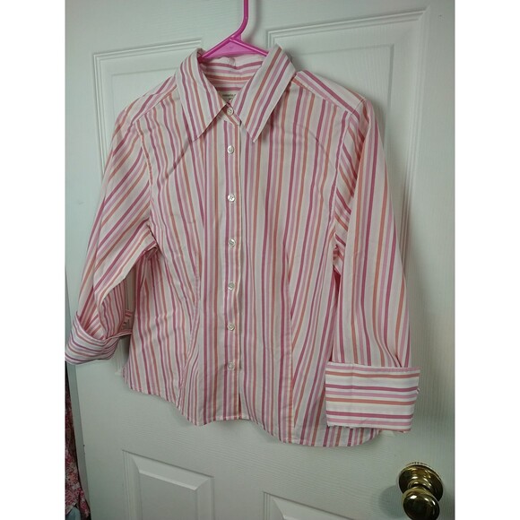 Valerie Stevens Woman M Collared Striped Button Shirt 3/4 Cuff Sleeve - Picture 2 of 9